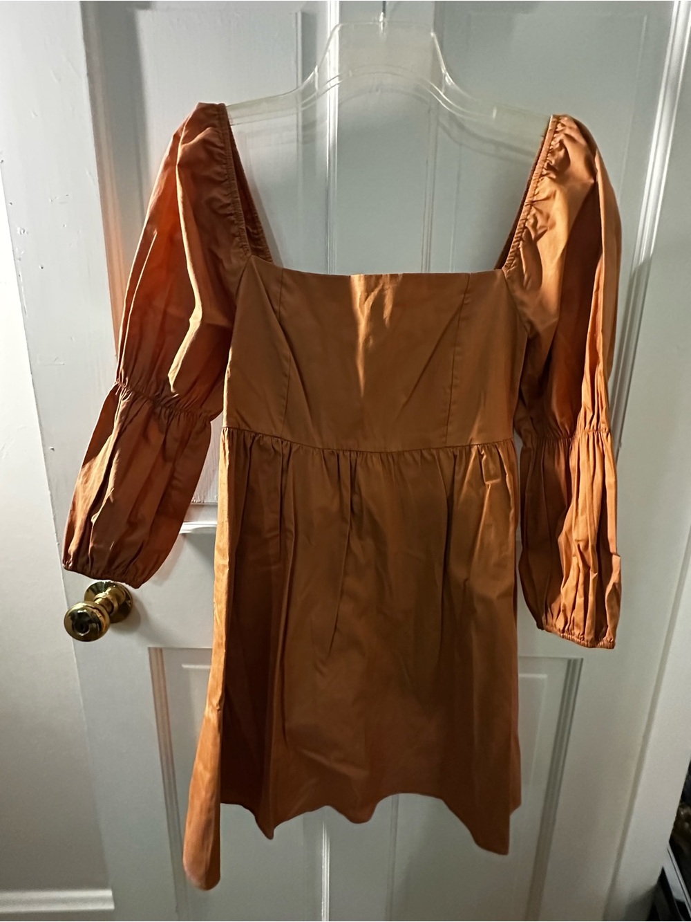 Vestique Square Neck Puff Sleeve Dress - Rust Orange
